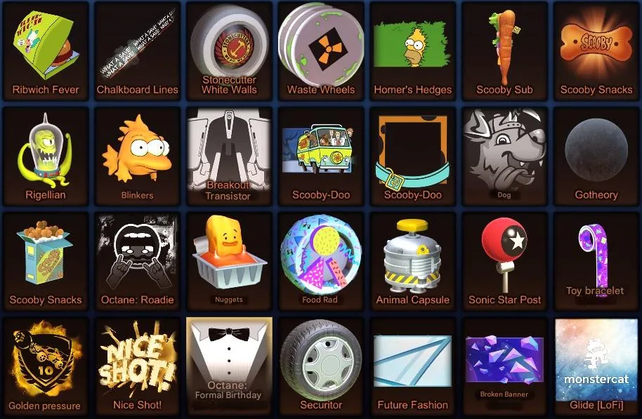 RL1005 INSIDIO, MASAMUNE, CRISTIANO GOLD, Kalos, Chopper EG, Zowie, Dark Matter, Dingo Figurator,  Colorful Wheels Skins 